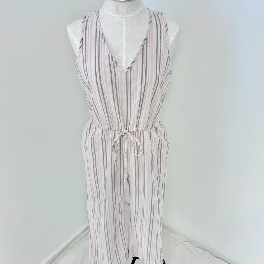 Anthropologie Drew M Linen Stripe Pastel Jumpsuit - Picture 4 of 11